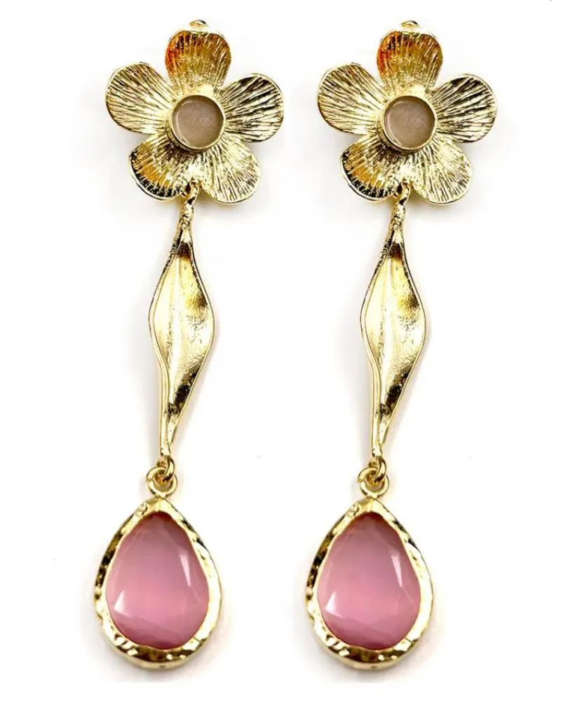 PENDIENTES LARGOS DORADOS Y ROSAS IDEALES PARA BODAS DE NOCHE