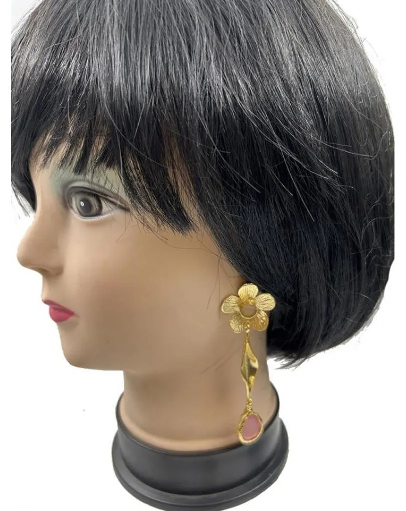 PENDIENTES LARGOS DORADOS Y ROSAS IDEALES PARA BODAS DE NOCHE