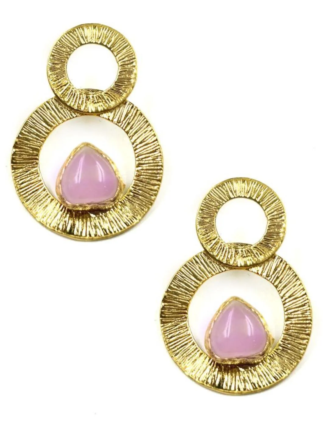 PENDIENTES MUJER DORADOS CON CUARZO ROSA PARA BODA DE DIA Y NOCHE