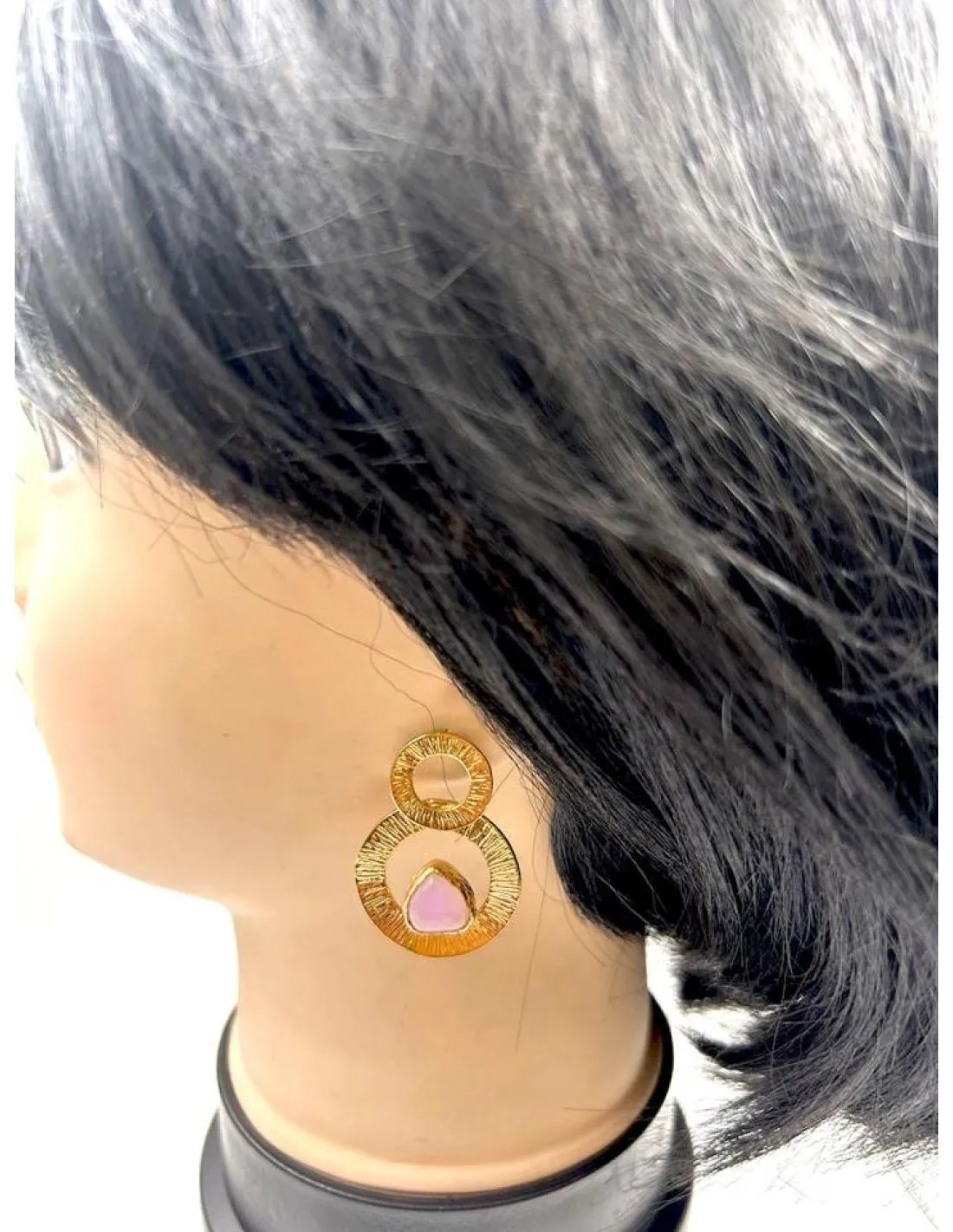 PENDIENTES MUJER DORADOS CON CUARZO ROSA PARA BODA DE DIA Y NOCHE