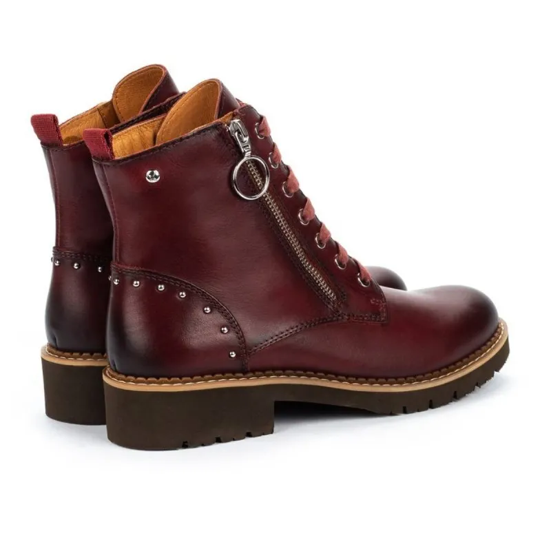 PIKOLINOS VICAR W0V8610 NEGRO, GRANATE Y HIELO. BOTA PLANA CORDONES MUJER