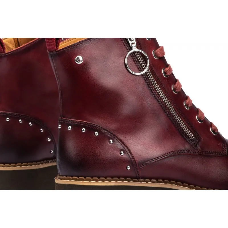 PIKOLINOS VICAR W0V8610 NEGRO, GRANATE Y HIELO. BOTA PLANA CORDONES MUJER