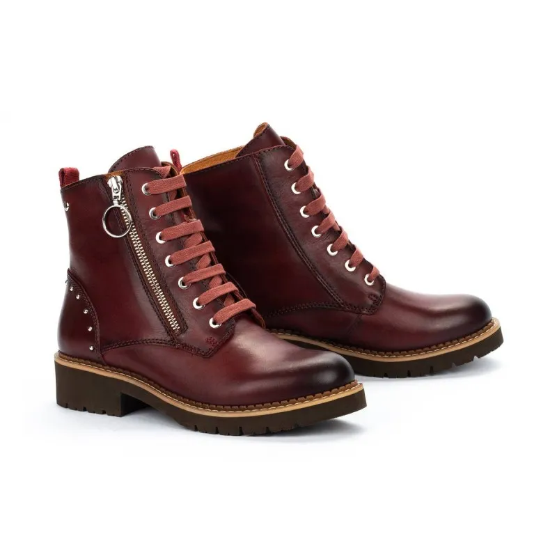 PIKOLINOS VICAR W0V8610 NEGRO, GRANATE Y HIELO. BOTA PLANA CORDONES MUJER