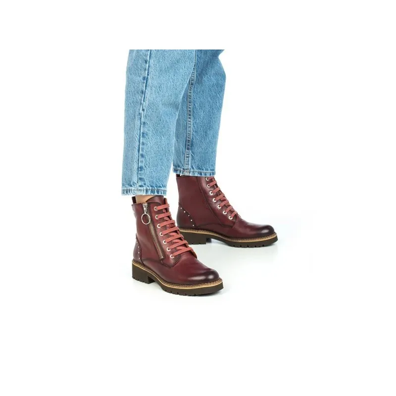 PIKOLINOS VICAR W0V8610 NEGRO, GRANATE Y HIELO. BOTA PLANA CORDONES MUJER