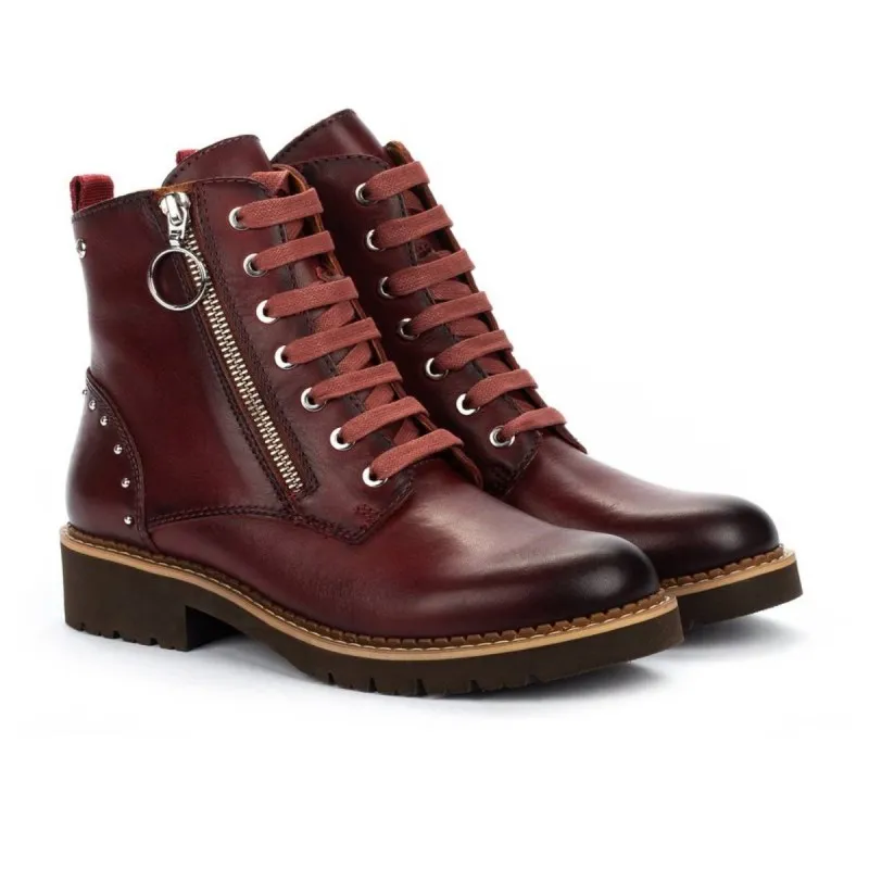 PIKOLINOS VICAR W0V8610 NEGRO, GRANATE Y HIELO. BOTA PLANA CORDONES MUJER