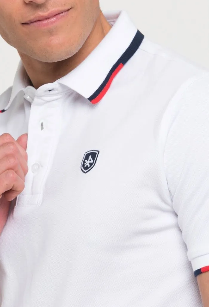 Polo clásico con escudo para hombre 100% algodón color blanco