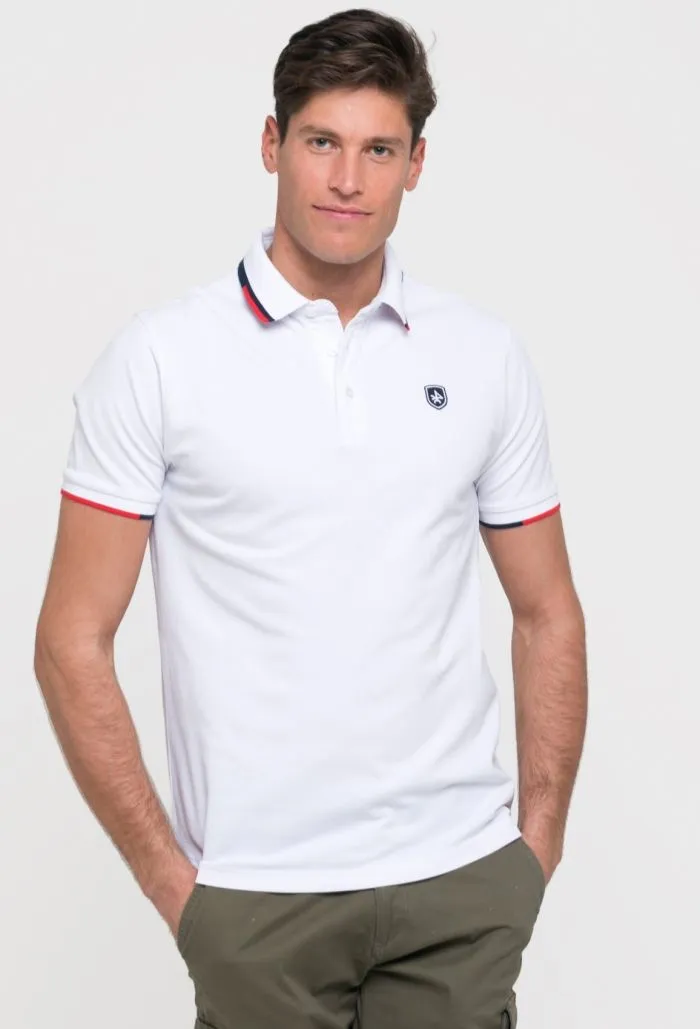 Polo clásico con escudo para hombre 100% algodón color blanco