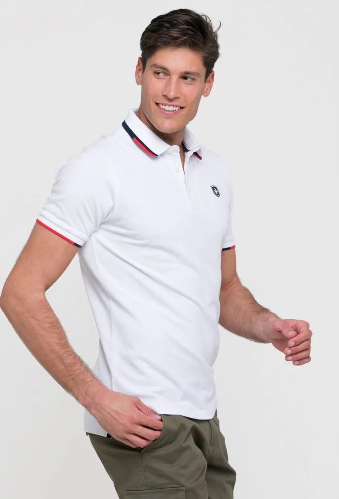 Polo clásico con escudo para hombre 100% algodón color blanco