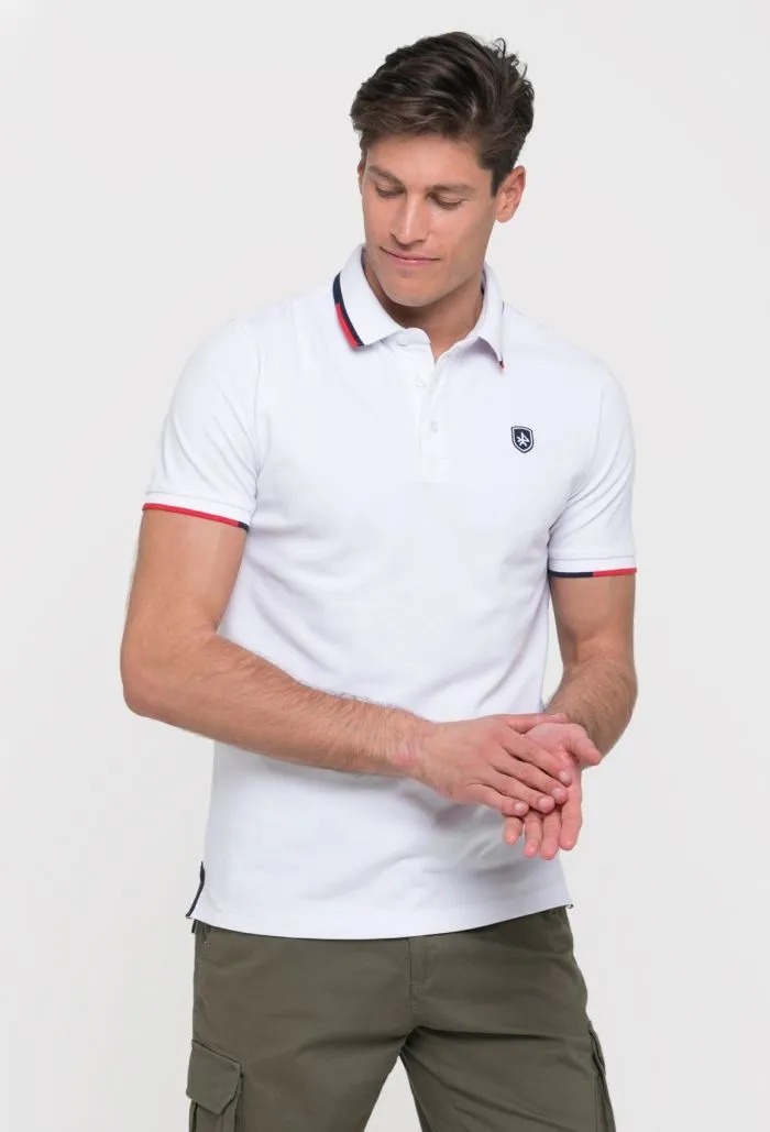 Polo clásico con escudo para hombre 100% algodón color blanco