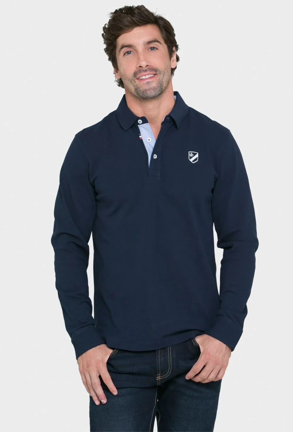 Polo clásico de manga larga color azul marino