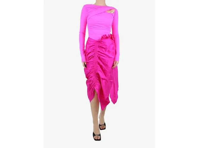 PREEN BY THORNTON BREGAZZI VESTIDO DE SEDA ASIMéTRICO ROSA INTENSO  TALLA M 