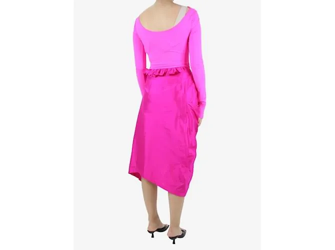 PREEN BY THORNTON BREGAZZI VESTIDO DE SEDA ASIMéTRICO ROSA INTENSO  TALLA M 