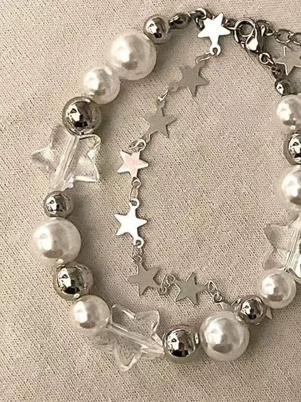 Pulsera con dije de estrella de perlas de imitación de dos capas