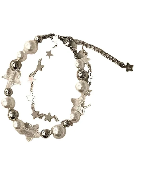 Pulsera con dije de estrella de perlas de imitación de dos capas
