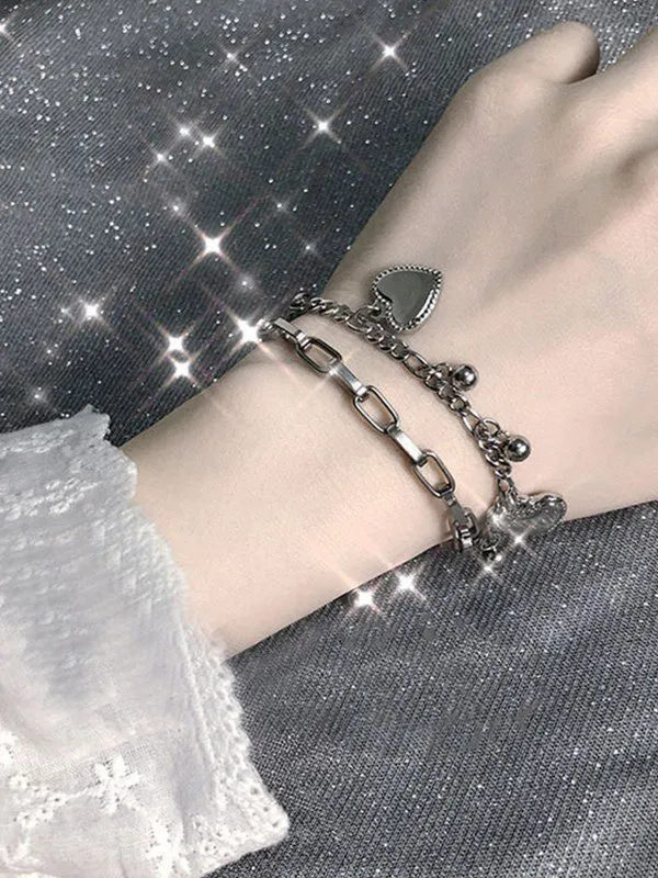 Pulsera de cadena de eslabones con dije de corazón de doble capa