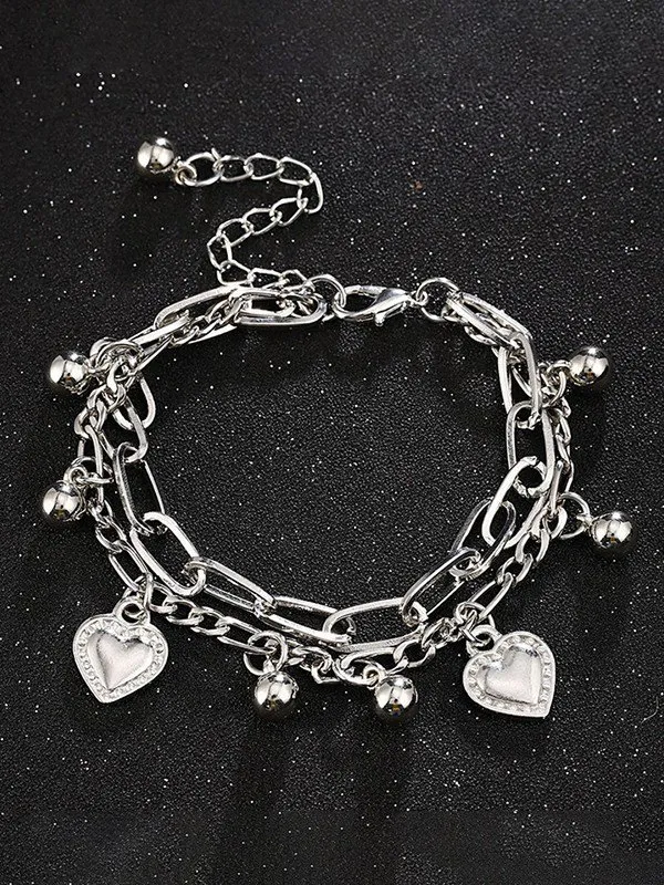 Pulsera de cadena de eslabones con dije de corazón de doble capa
