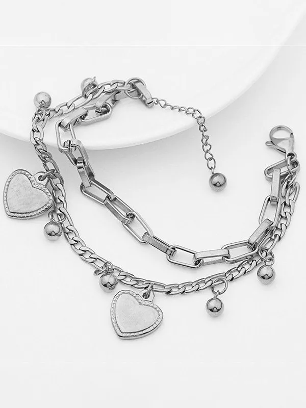 Pulsera de cadena de eslabones con dije de corazón de doble capa