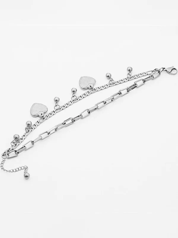 Pulsera de cadena de eslabones con dije de corazón de doble capa