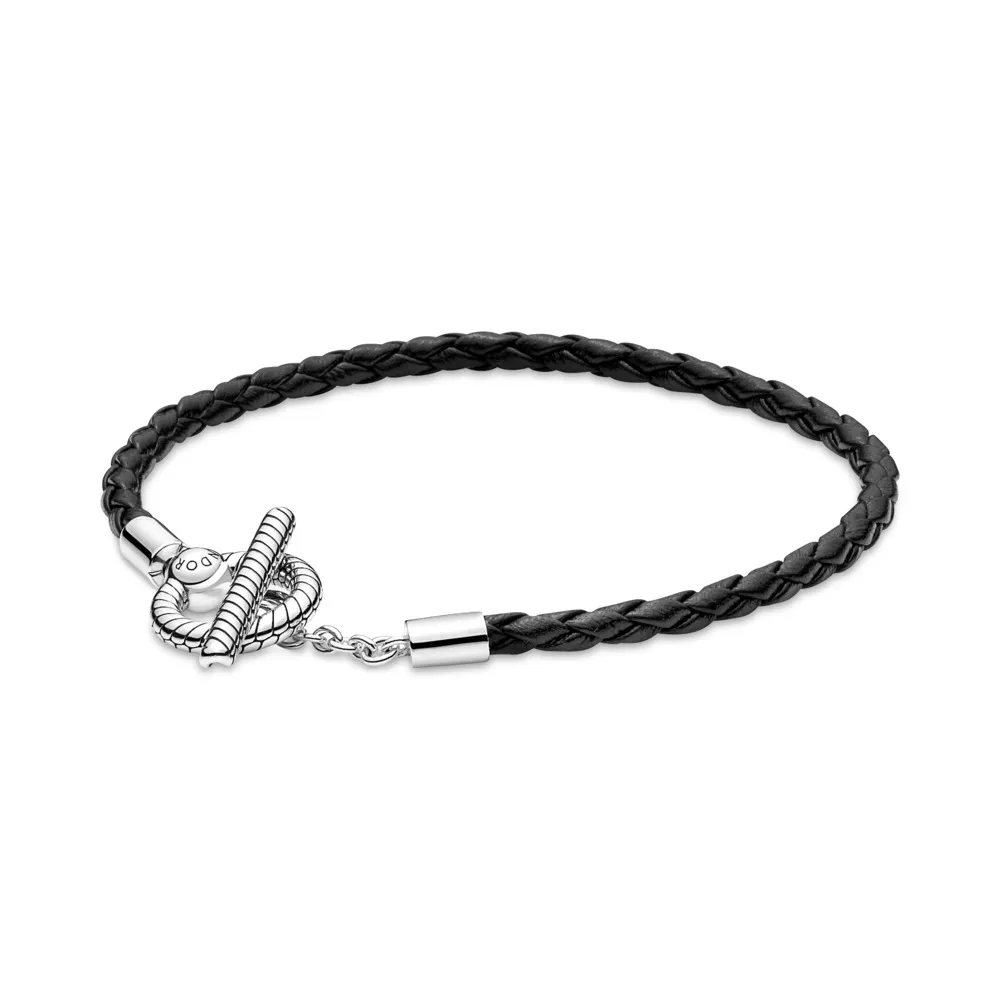 Pulsera Pandora Moments Cuero Trenzado con Cierre en Forma de T 591675C01