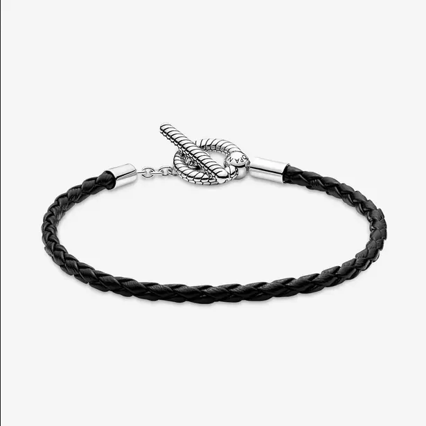 Pulsera Pandora Moments Cuero Trenzado con Cierre en Forma de T 591675C01