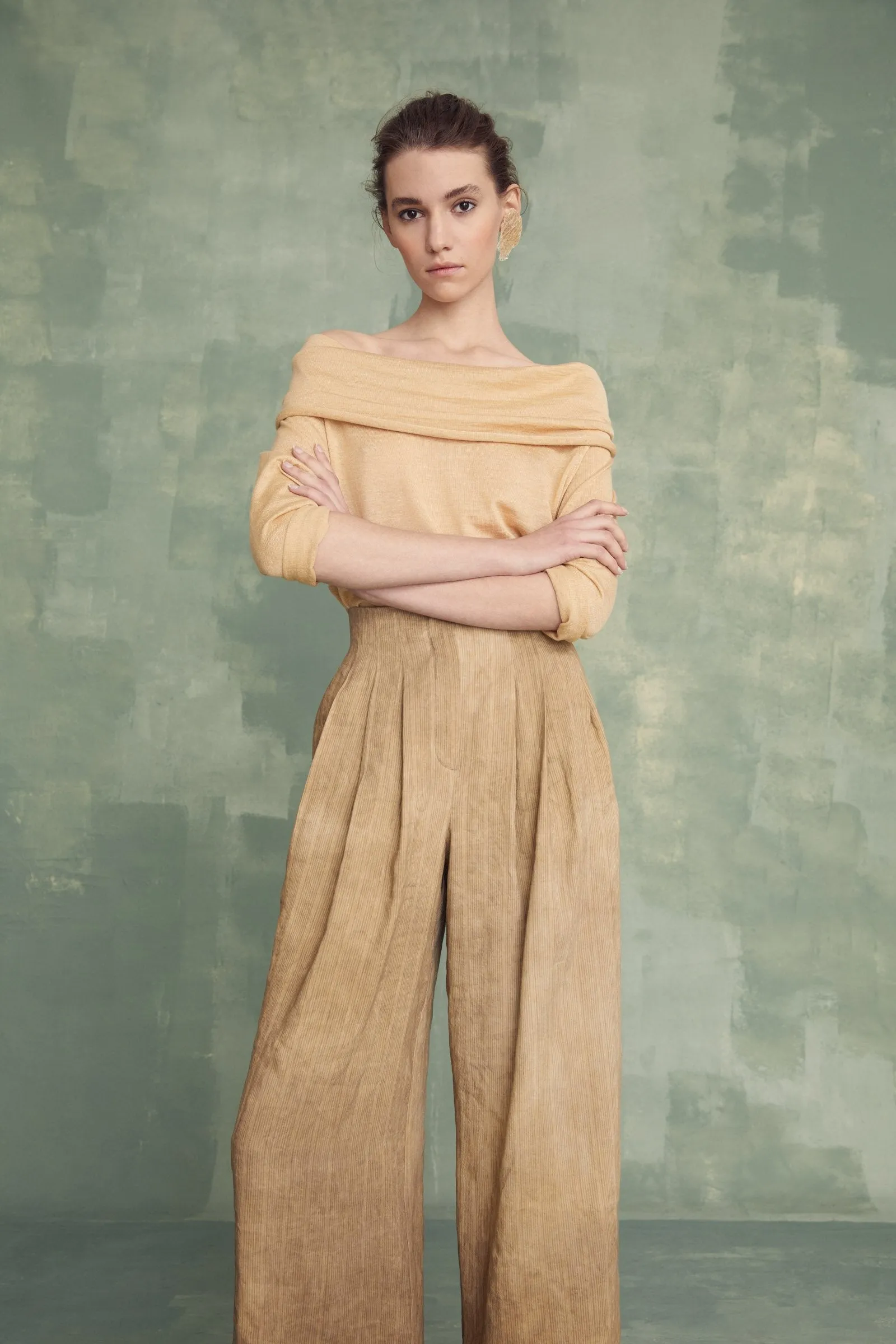 Romeo, gold linen blend knit top
