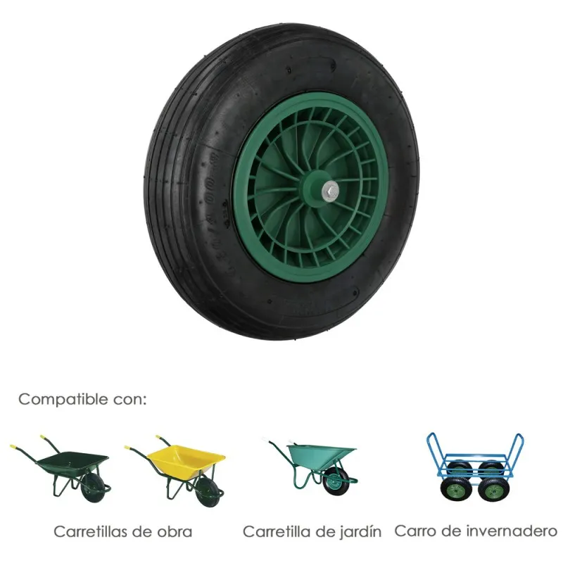Rueda Carretilla Neumatica Para Carretilla Obra / Jardin Llanta Plastico Eje Ø 20 mm. Rueda Carretilla Jardin, Carro Invernadero