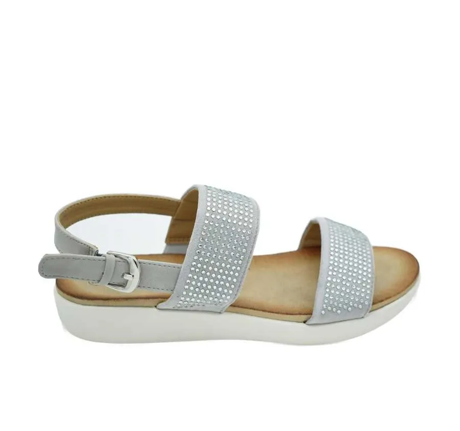 SANDALIA DE CALLE ZAPATO PUNTERA  Y TALÓN ABIERTOS BRILLANTES GRIS
