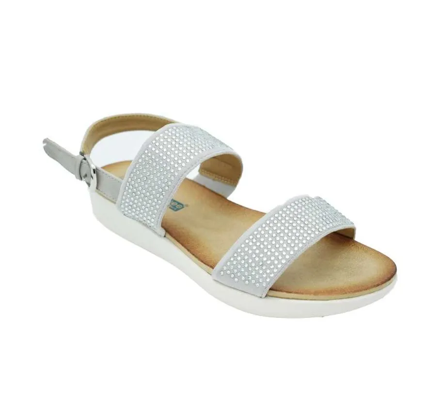 SANDALIA DE CALLE ZAPATO PUNTERA  Y TALÓN ABIERTOS BRILLANTES GRIS