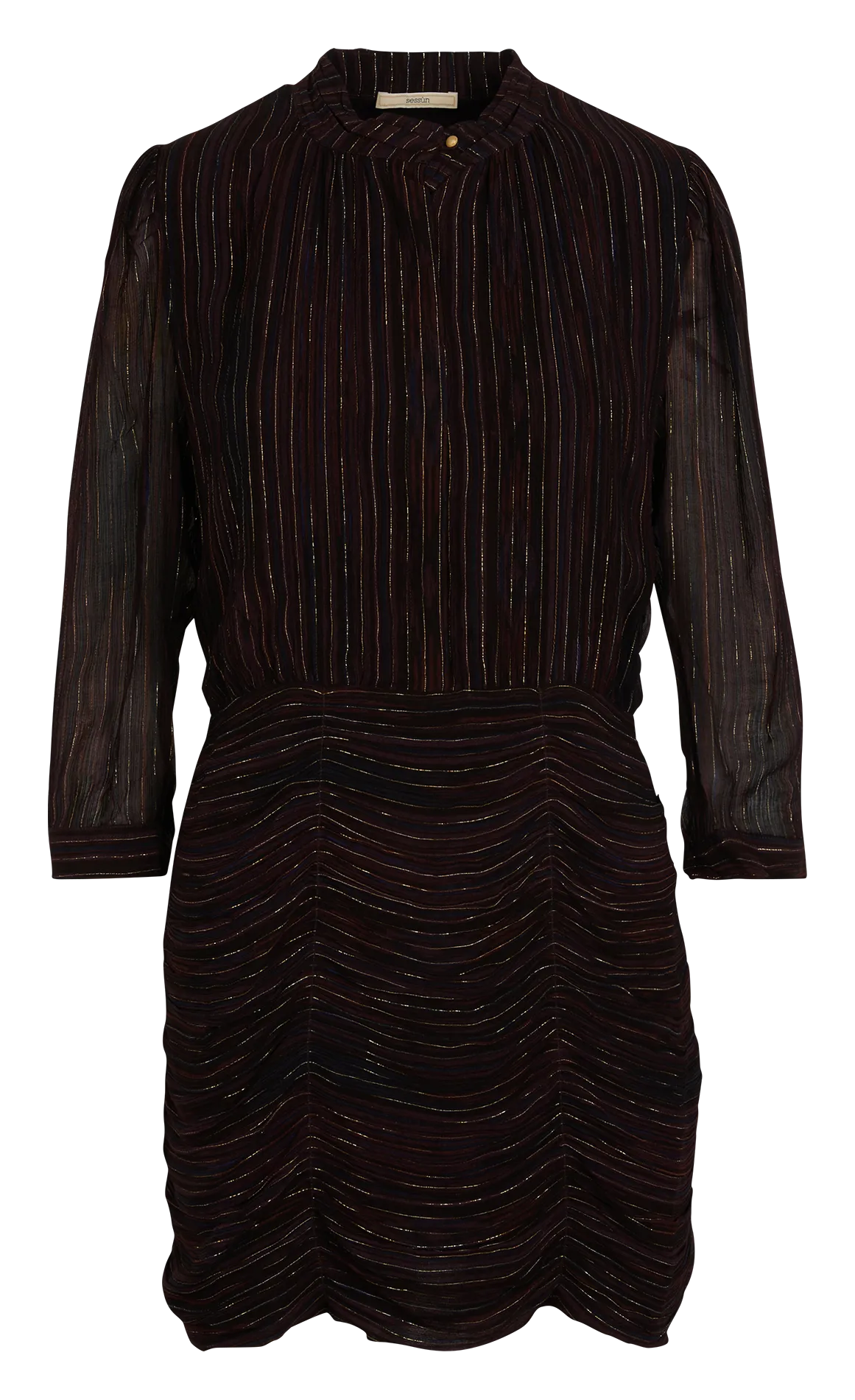 SESSUN GAYA  VESTIDO CORTO A RAYAS CON CUELLO DE PICO EN MARRON