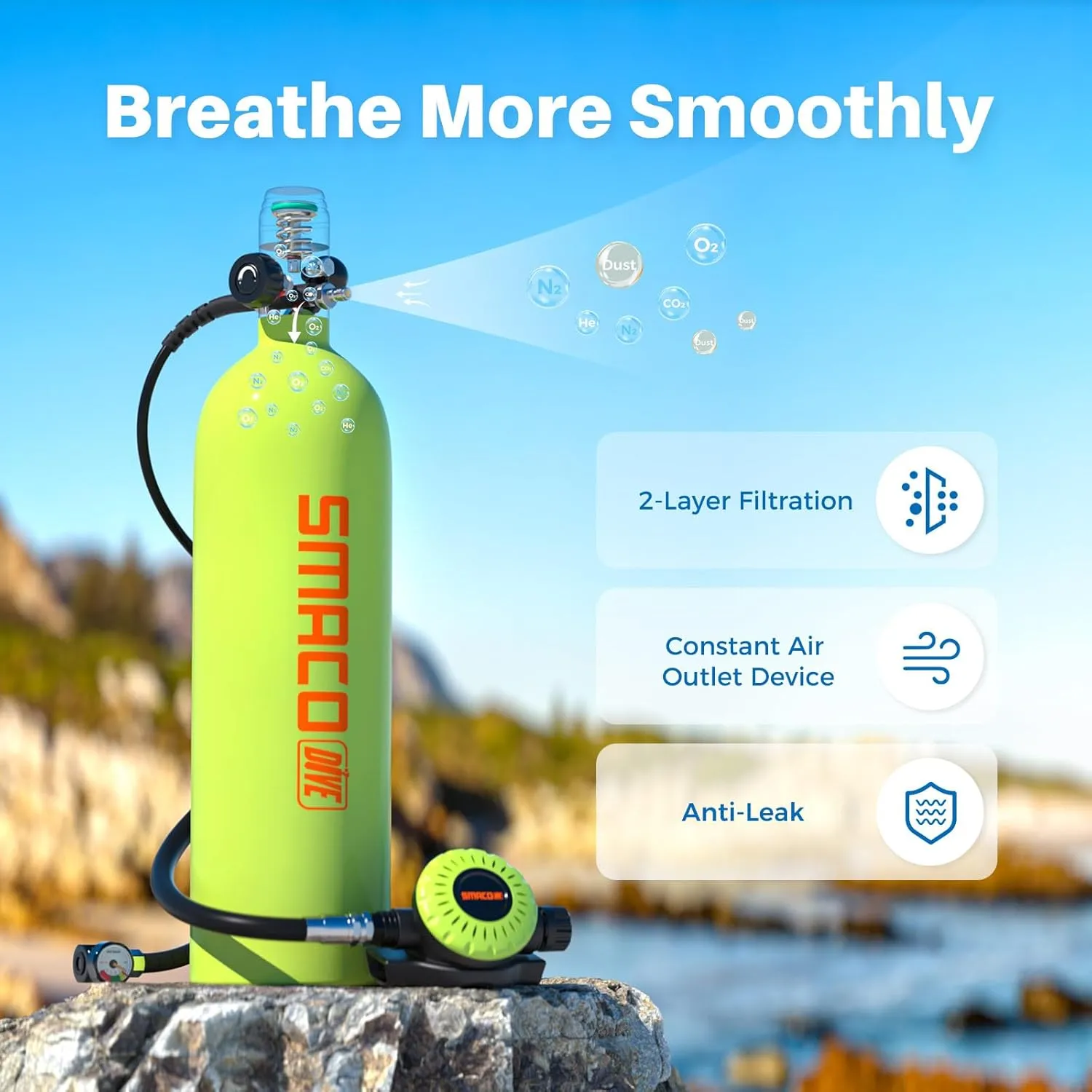 SMACO MINI BOTELLA DE BUCEO 2 LITRO PORTATIL BOMBONA DE BUCEO S700 PLUS PEQUEñAS BOTELLA SUBMARINISMO DE 2530 MINUTOS TANQUE DE