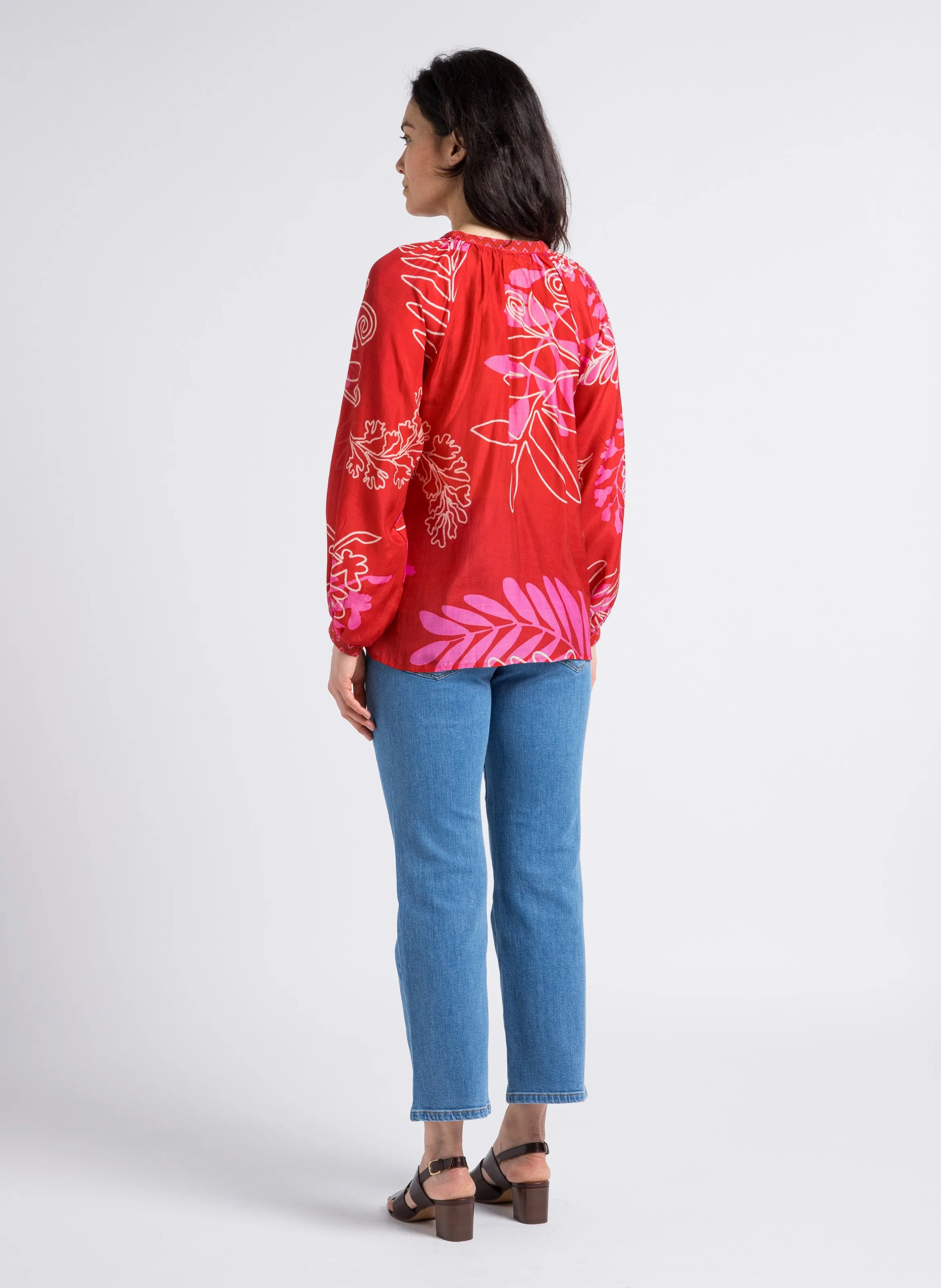 STELLA FOREST ORNELLA  TúNICA RECTA CON CUELLO TUNECINO ESTAMPADO EN ROJO