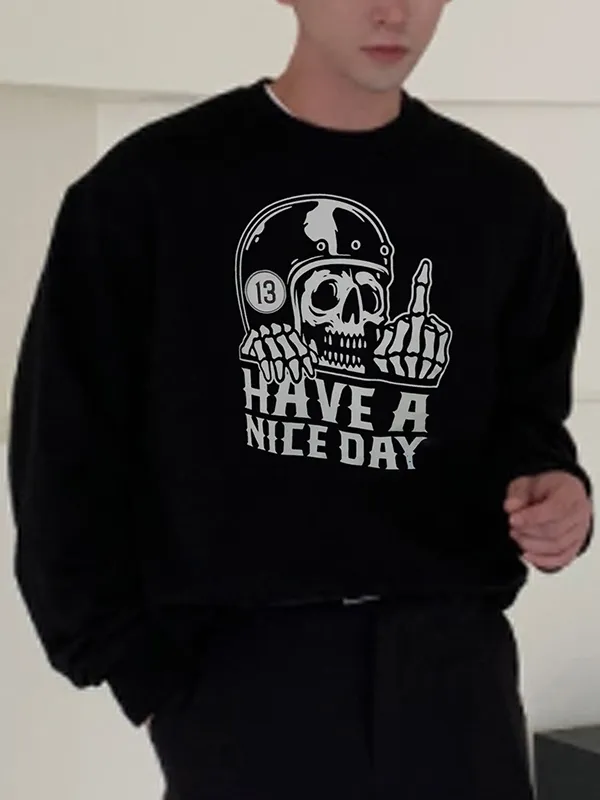Sudadera con estampado de letras y calavera divertida para hombre