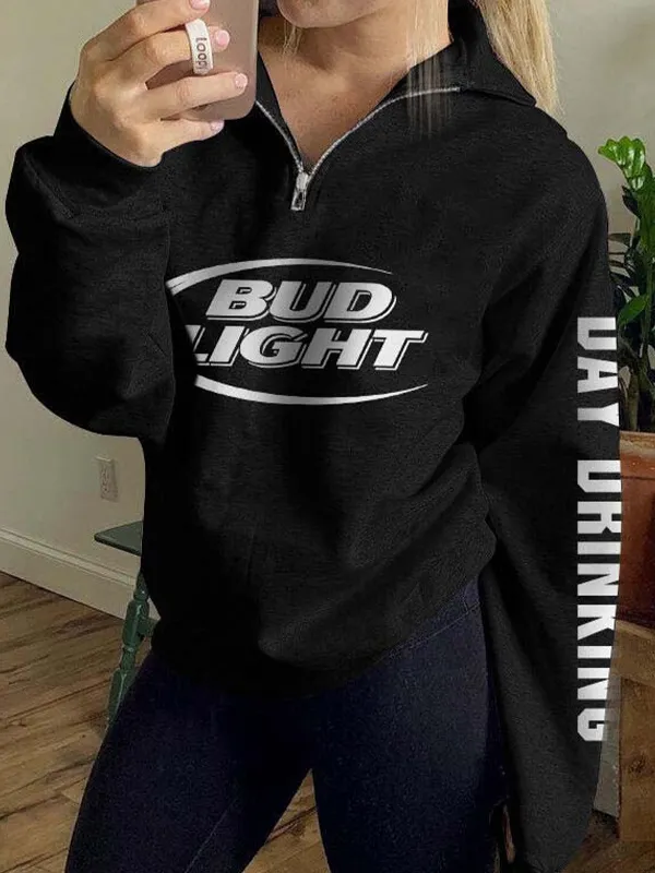 Sudadera con media cremallera y estampado de letras