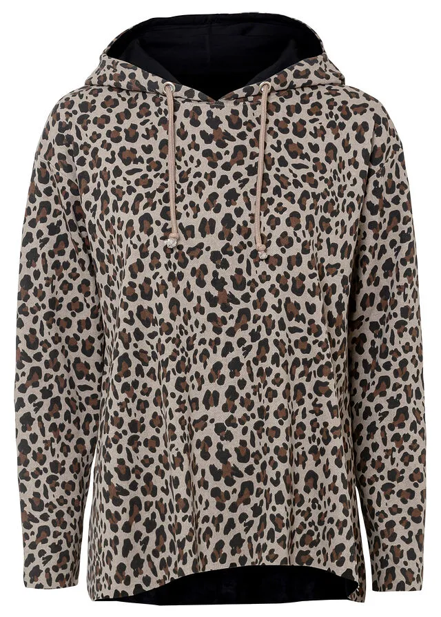 Sudadera holgada Gris guijarro con estampado de leopardo
