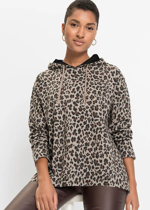 Sudadera holgada Gris guijarro con estampado de leopardo