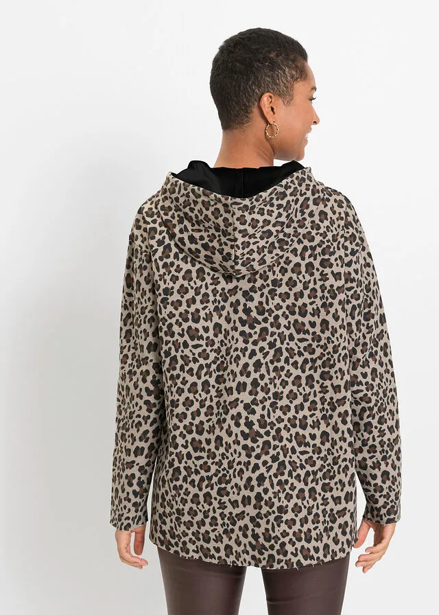 Sudadera holgada Gris guijarro con estampado de leopardo