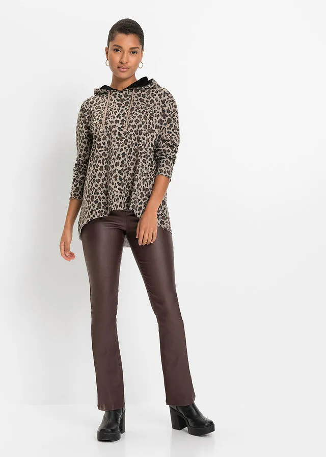 Sudadera holgada Gris guijarro con estampado de leopardo