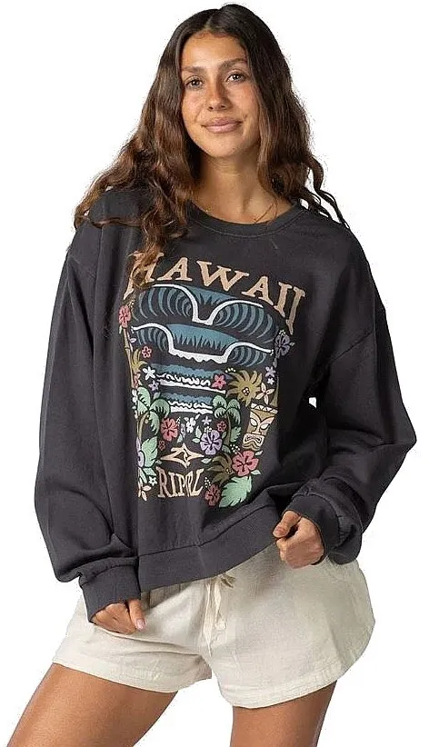 SUDADERA RIP CURL TIKI TROPIC RELAXED CREW  WASHED BLACK  WOMEN´S
