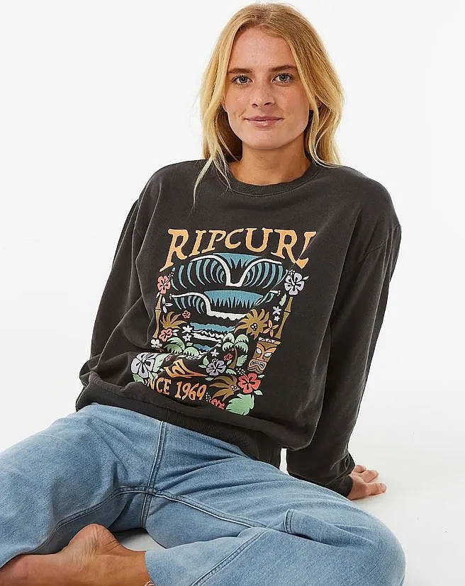 SUDADERA RIP CURL TIKI TROPIC RELAXED CREW  WASHED BLACK  WOMEN´S
