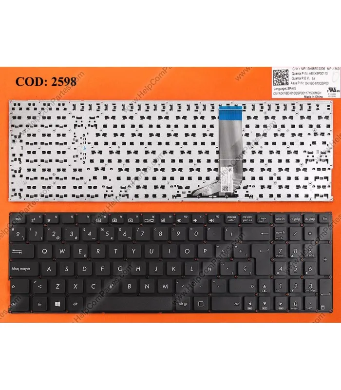 TECLADO ASUS A556 A556UA A556UF X556 X56UA R558 R558UA F556 F556UA SERIES SIN MARCO 0KNB0610QSP00 BK SP ORIG.