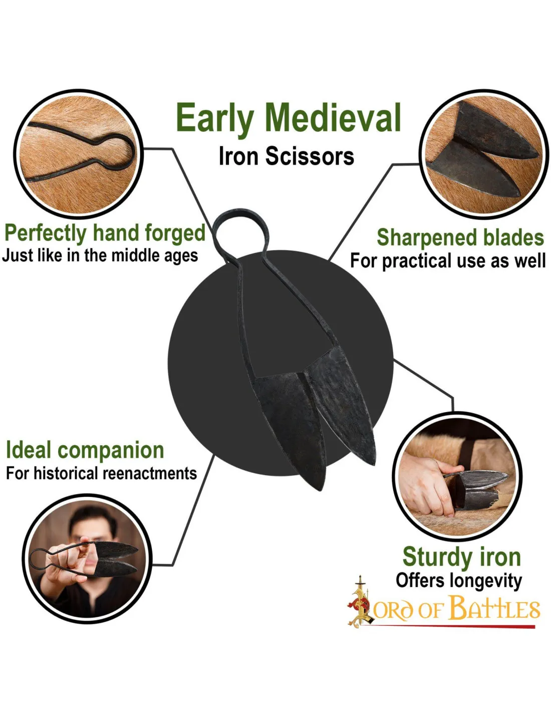 Tijeras medievales en hierro forjado a mano (24 cm.)