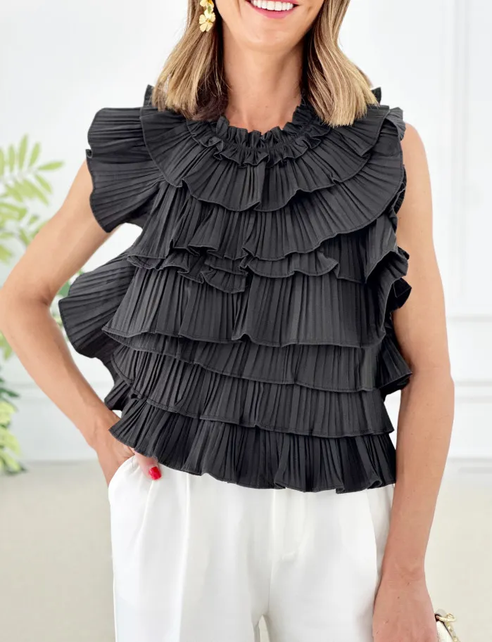 Top cisne plisado negro