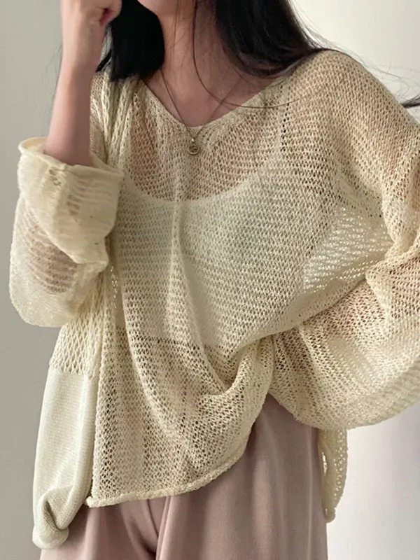 Top de punto de crochet de manga larga de gran tamaño