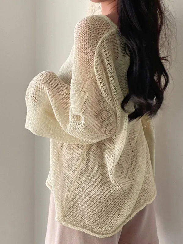 Top de punto de crochet de manga larga de gran tamaño