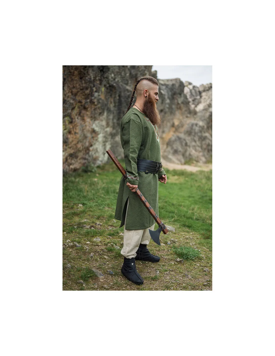 Túnica vikinga Freki con bordados a mano, color verde