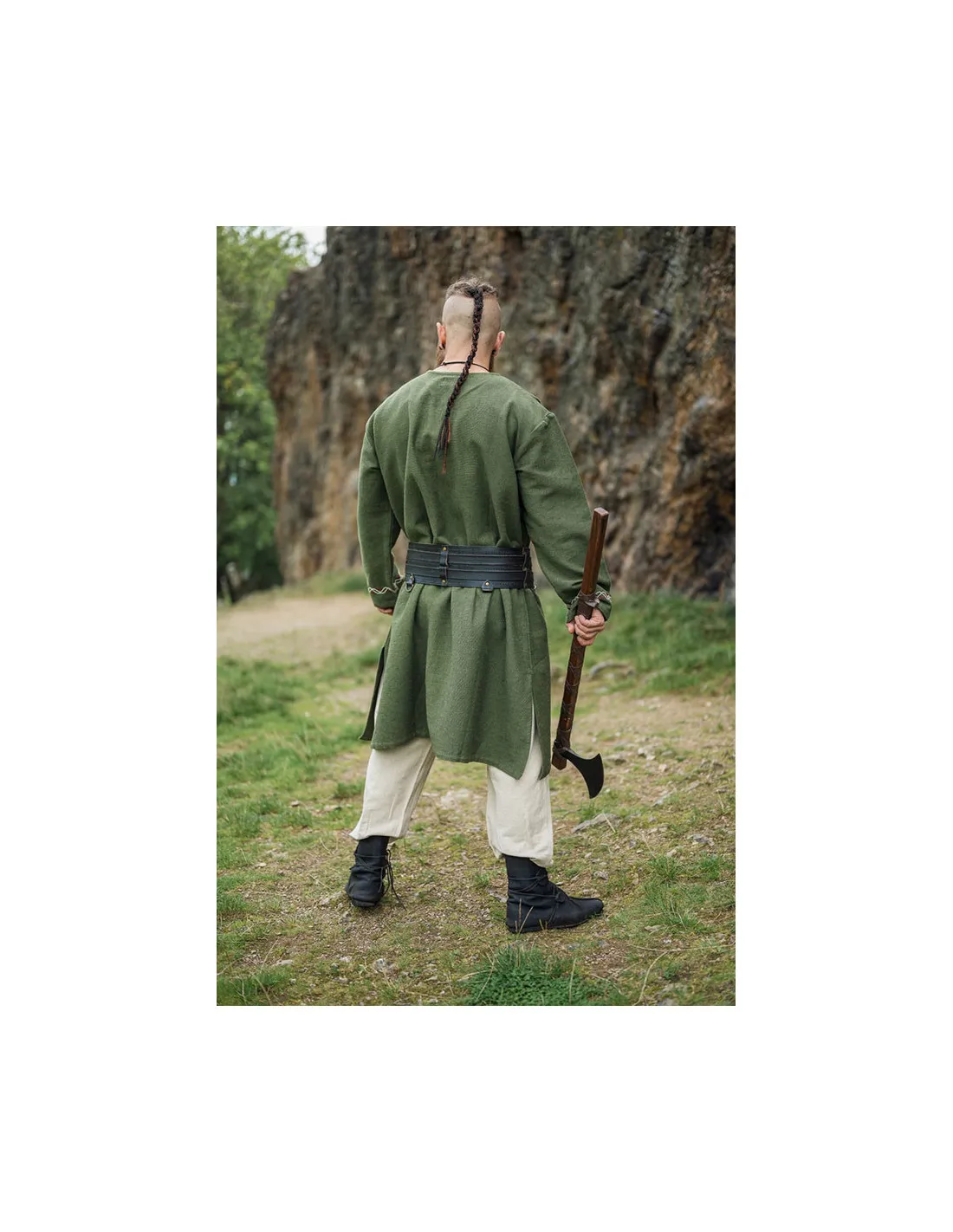 Túnica vikinga Freki con bordados a mano, color verde