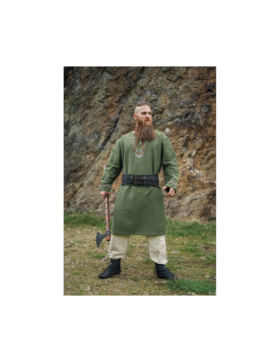 Túnica vikinga Freki con bordados a mano, color verde