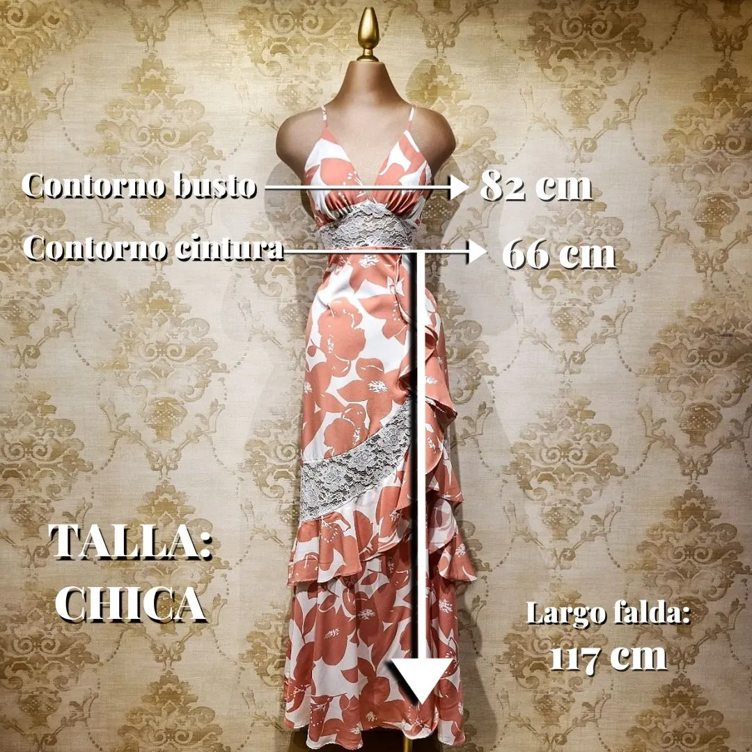 Vestido Beige con Melon Largo Estampado Flores