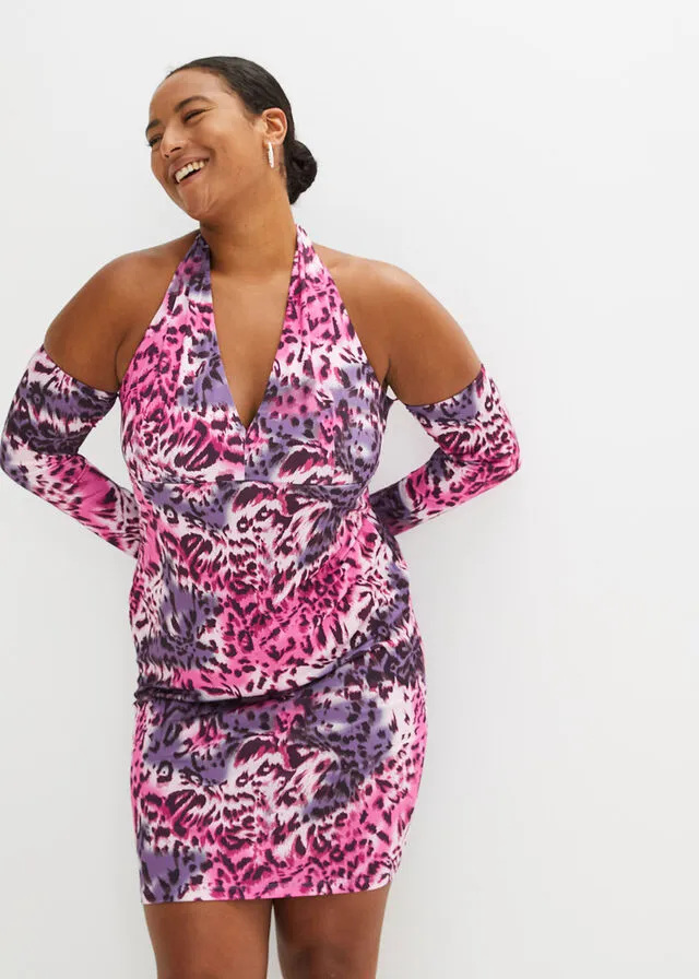 VESTIDO CON ABERTURAS LILAROSA CON ESTAMPADO DE LEOPARDO