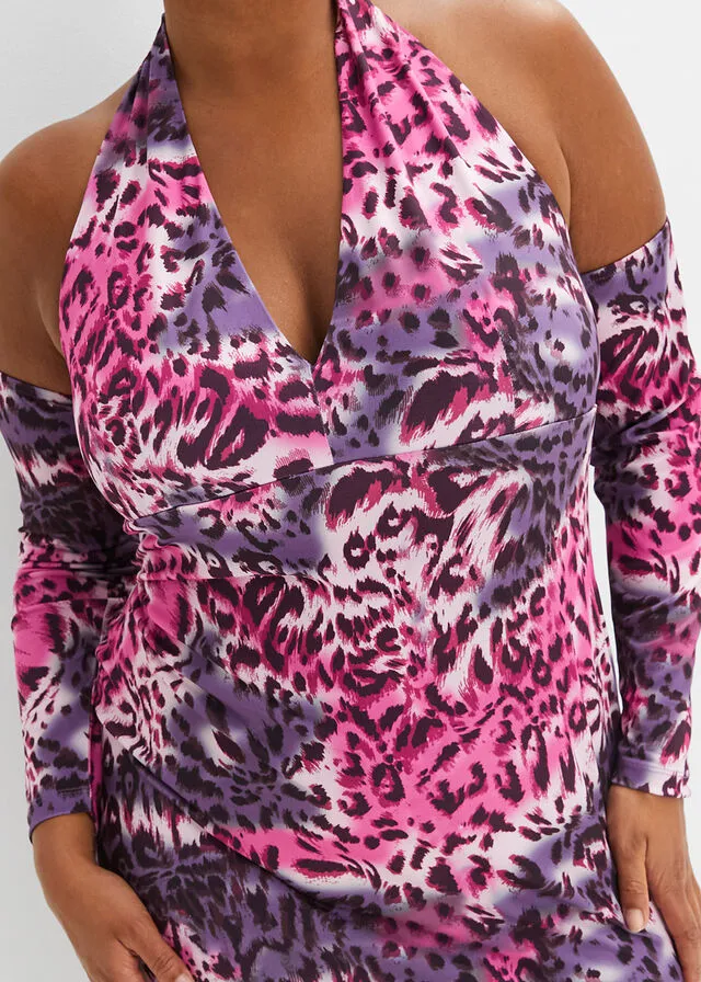 VESTIDO CON ABERTURAS LILAROSA CON ESTAMPADO DE LEOPARDO